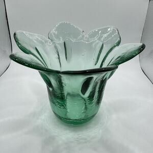 Vintage Vase /  Green/turquoise Vase tulip petal/ flower recycled glass vase